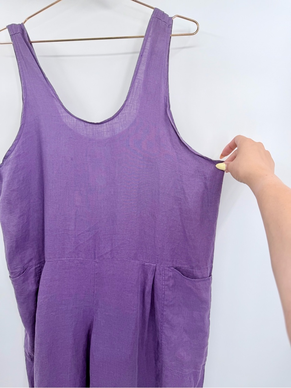 FLAX Wide Leg Linen Scoop Neck Oversized Jumpsuit in Purple - Picture 3 of 9
